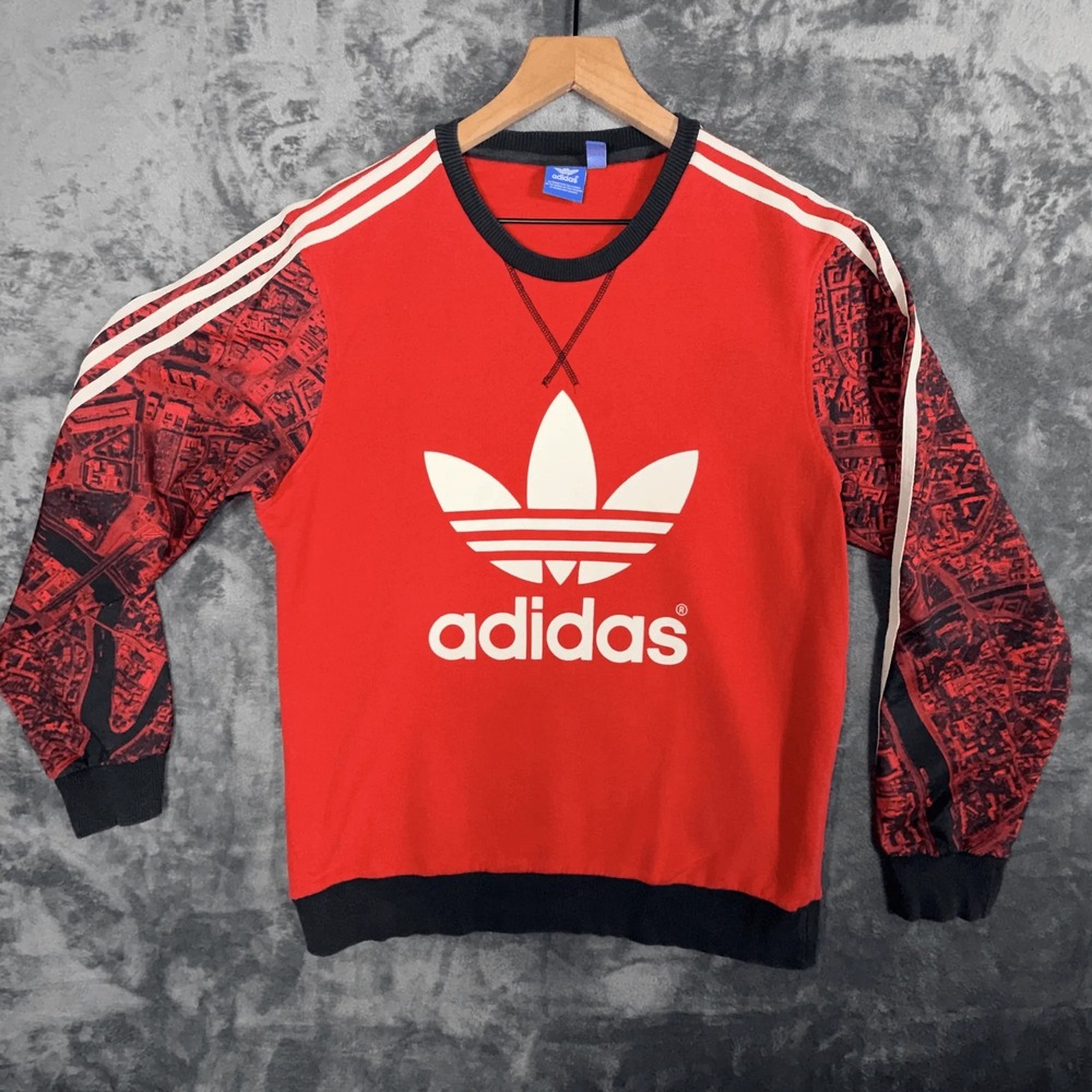 Adidas Originals Mens Sweatshirt L Red Black Trefoil Logo Graphic‎ B82278